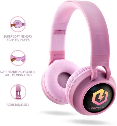 Дитячі навушники PowerLocus Bluetooth Over-Ear з LED-підсвічуванням, 85dB, HD Stereo, мікрофон для телефону, планшета, ПК, TV (N-Рожевий)
