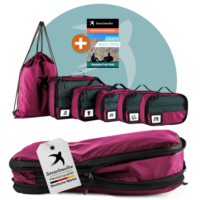 Органайзери для подорожей SEESCHWALBE | Набір 6 шт. | Преміум якість | Кубики для пакування валізи та рюкзака (полуниця)