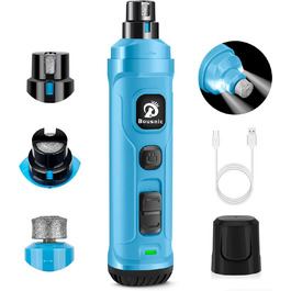 Шліфувальник для собак Bousnic Krallenschleifer: тиха електрична пилка для нігтів з LED-підсвічуванням, 2 швидкості, для собак та котів малих та середніх порід, блакитний