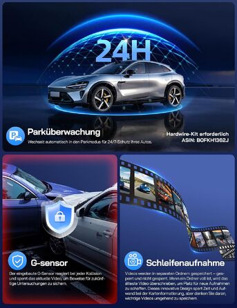 Автомобільний відеореєстратор WOLFANG 4K 3-канальний (передній, задній та салонний), Wi-Fi Dash Cam
