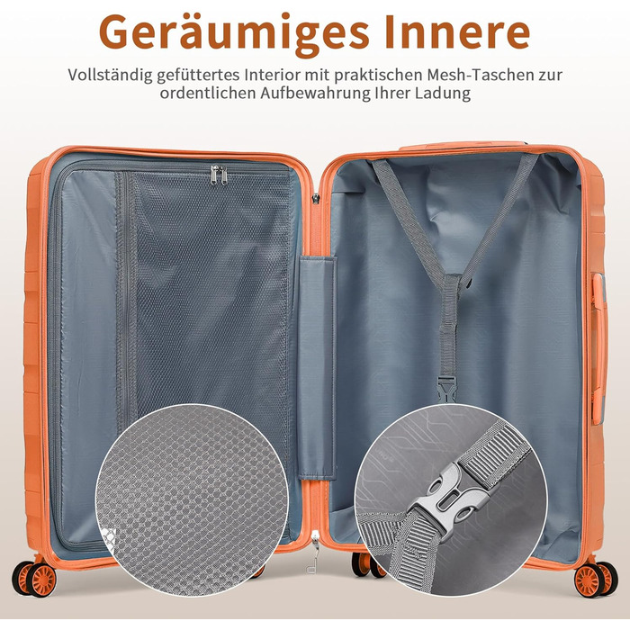 Набір валіз KONO 2 шт: велика валіза-тролі 55 см + косметичка з поліпропілену, 4 колеса, TSA-замок (Оранжевий)