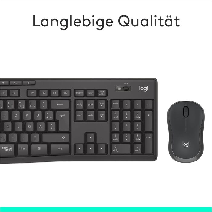 Logitech MK295 Комплект бездротової клавіатури та миші з технологією SilentTouch, QWERTZ, USB, чорний (5 шт.)