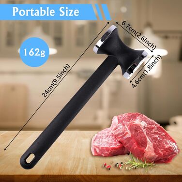 Топчик для відбивання м'яса Deepton з цинкової сплави, 24 см, двосторонній, з неслизькою ручкою, срібного кольору. Ідеально для відбивання шніцелів, яловичини, курки.