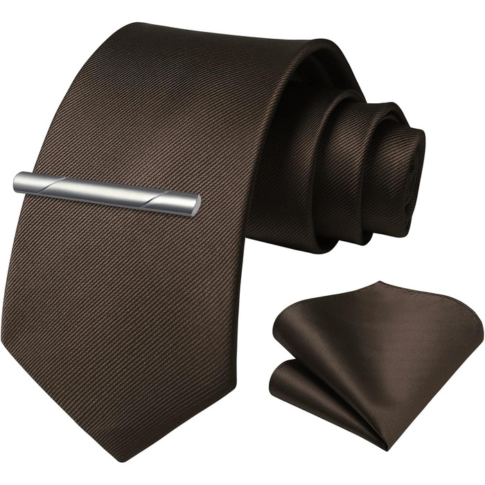 Костюм для весілля HISDERN: краватка, нагрудна хустинка та краваткова затискачка, однотонні кольори, універсальний розмір, коричневий