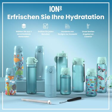 ion8 Insulated Stainless Steel Drinking Bottle 320 ml Leak-Proof One-Hand Opening Secure Locking Dishwasher Safe Flip-Top Lid Carrying Handle Easy to Clean, Durable, Unicorn (Evo, Recyclon, Alaskablue)