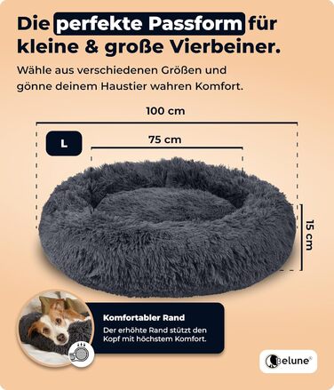 Belune® Лежанка для собак [знімний, washable cover] - Оригінал - [L, 100 см, темно-сірий] Корзина для собак, ліжко для котів, лежанка для собак, м'яка лежанка для собак великих, середніх та маленьких собак L (100 см) Темно-сірий