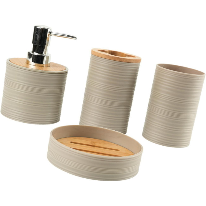 Набір аксесуарів для ванної кімнати Perfk: мильниця, стакан для води, тримач для зубних щіток, зелений (бежевий)