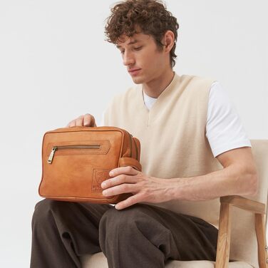 Шкіряна косметичка для подорожей Berliner Bags Vintage Paul, універсальна сумка для аксесуарів (2 відділення), коричнева