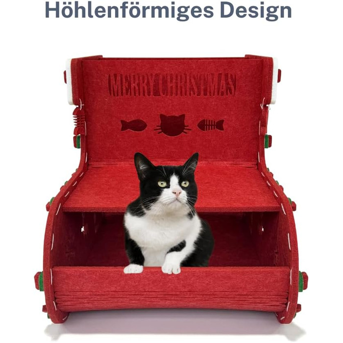 Кіт-будинок Petix Indoor великий, червоний, XXL (58×42×40 см) – для сну та ігор, різдвяна кучечка