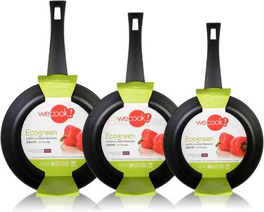 Набір сковорідок WECOOK Ecogreen 3 шт 18-20-24 см, алюміній, індукція, екологічне антипригарне покриття без PFOA, для всіх плит, чорний