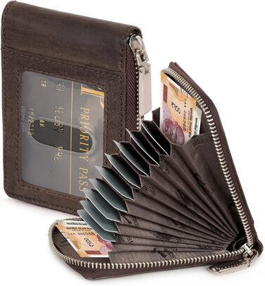 Чоловічий шкіряний гаманець з RFID-захистом Hornbull | Вертикальний картхолдер з блискавкою, колір кавовий