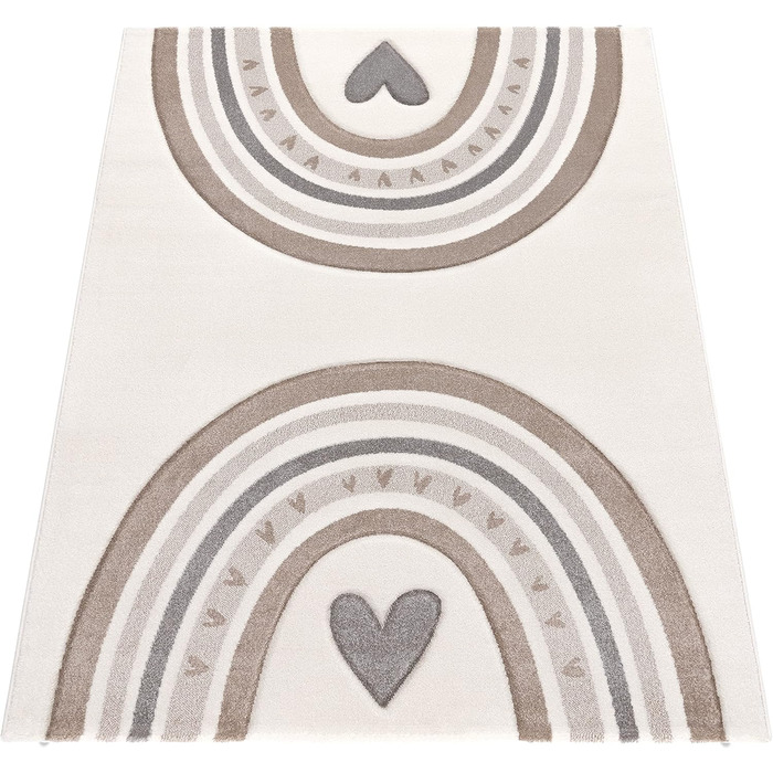 Paco Home Kids Rug Children's Room Rug Short Pile Boy Girl Heart Dots Grey Cream, Size: 133 cm Square