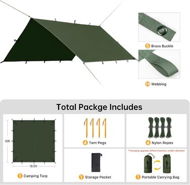 Тент FREE SOLDIER 3x3.2 м, водовідштовхувальний, ультралегкий, для кемпінгу та відпочинку на природі (Militärgrün)