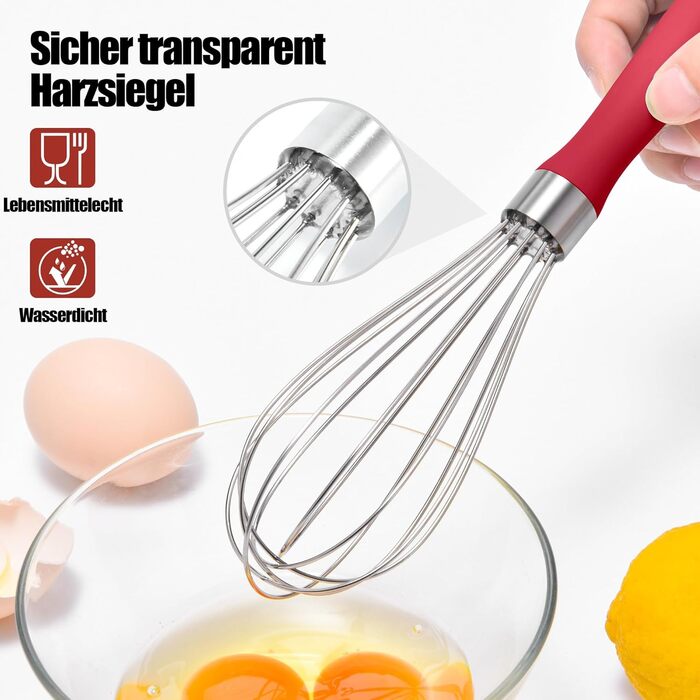 Міксер ручний Doosu 28 см з нержавіючої сталі, 8 гнучких дротів для збивання, перемішування та приготування їжі (червоний)