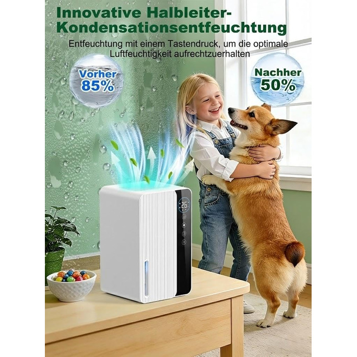 Електричний осушувач повітря 1800 мл, енергозберігаючий, для спальні та ванної кімнати, 22,5W, тихий режим, таймер, автовимкнення (550 мл/день)