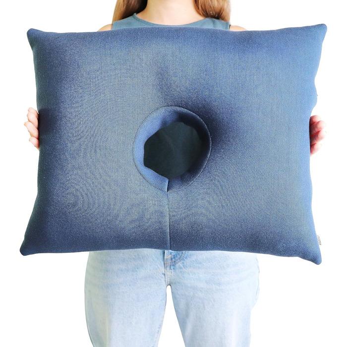 KMINA - Pillow with Ear Hole, Piercing Ear Pillow, Donut for Ear Piercing Reusable, Sleeping, Chondrodermatitis Blue - Made in Europe