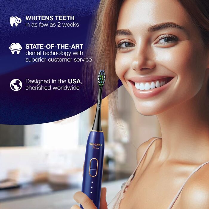 Електрична зубна щітка Wagner Stern IntelliBrush Series Whitening з датчиком тиску, 4 режими чищення, 3 інтенсивності, 8 насадок та дорожній футляр (Ozeanblau)