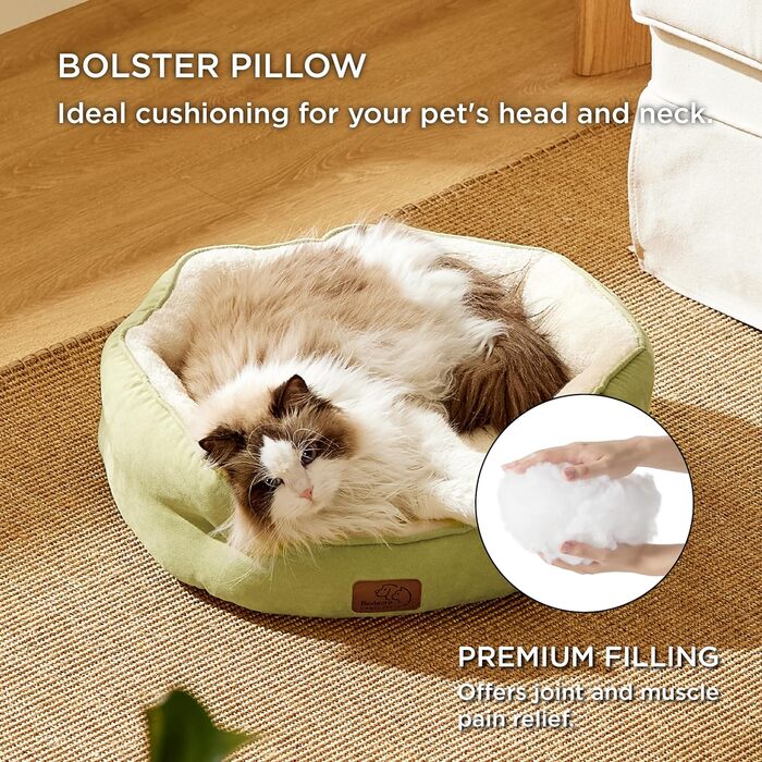 BEDSURE Cat Bed Washable - 63x53x20cm Cat Bed with Reversible Inner Cushion Cat Sleeping Place for Cats or Small Dogs (Light Green, L 51 x W 48 x H 15 cm)