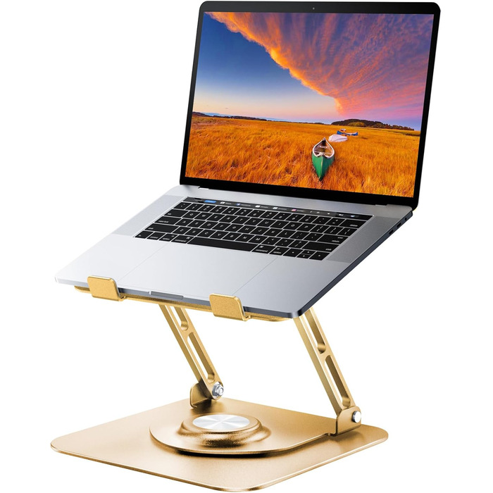 Adjustable Laptop Stand for Desk - 360° Rotating Base, Foldable & Portable - Fits 10-17 Inch Laptops (Gold)