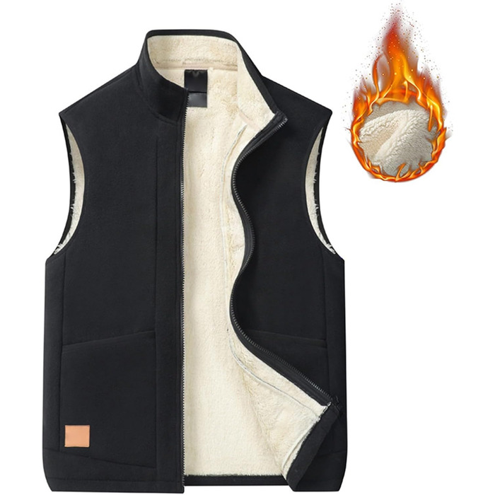 Чоловіча флісова жилетка та бодівармер, тепла жилетка, зимова терможилетка, флісова жилетка, бодівармер на блискавці, смарт-жилетка, безрукавна куртка 5XL чорного кольору