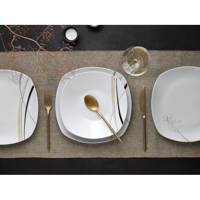CreaTable Серія Square City Line: 12-частинний порцеляновий посуд для 6 осіб, Tafelservice, безпечний для миття в посудомийній машині та мікрохвильовій печі