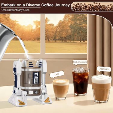 Френч-прес TEENKON з нержавіючої сталі 304, 900 мл, R2D2, для кави та чаю (білий)