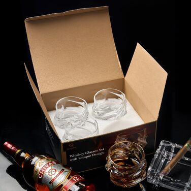 GLASKEY Crystal Whiskey Glasses Set of 4 - 350ml Lead-Free Crystal Glasses for Whiskey, Rum, Vodka, Scotch, Gin, Cognac, Water - Dishwasher Safe
