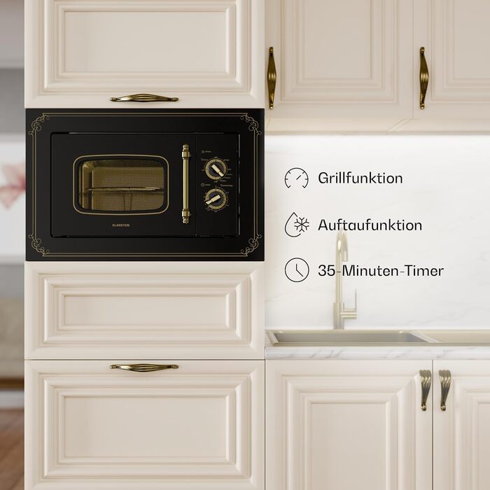 Мікрохвильова піч Klarstein Victoria 20 - вбудована, 20 л, 800 Вт, 1000 Вт гриль, 3 функції, нержавіюча сталь, з рамкою, чорна