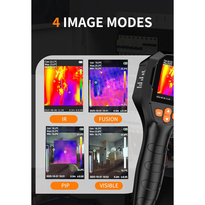 Тепловізор SuperIR 240x240: Тепловізійна камера з інфрачервоним термометром та видимим зображенням, 25 Гц, -18°C до 550°C