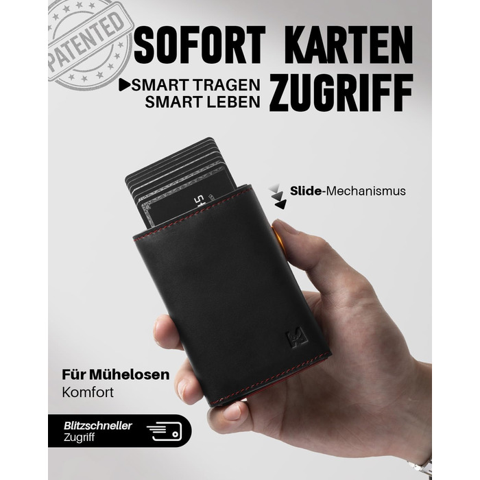 Чоловічий гаманець з RFID-захистом та відділенням для монет, Smart Wallet з вікном для документів, шкіряний гаманець для карт (чорно-червоний)