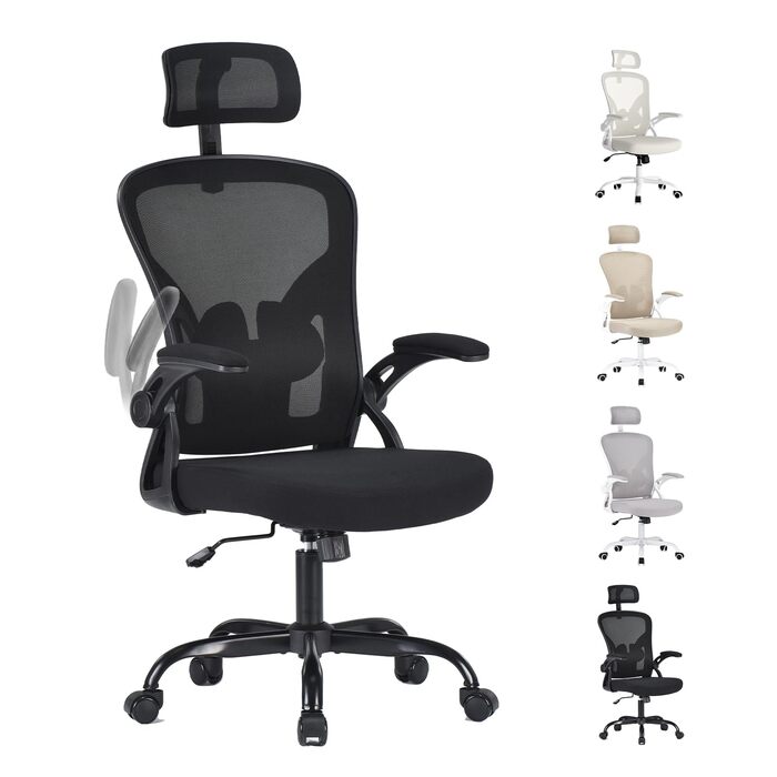 Ергономічне крісло Farini з підлокітниками для офісу та дому (чорне, з підголівником)