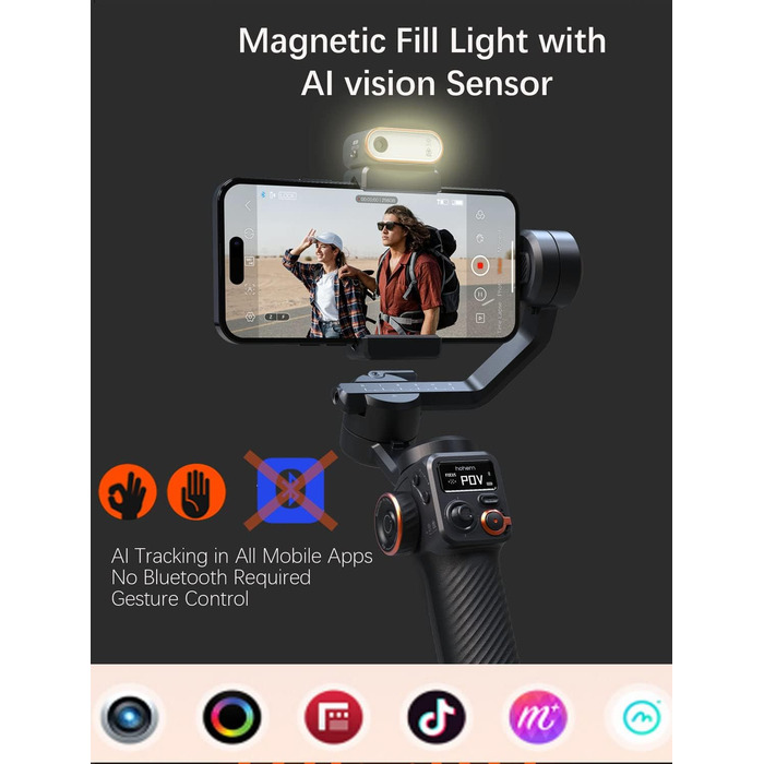 Штатив-стабілізатор Hohem iSteady M6 Kit для смартфонів з AI-трекером та світлом, 3-осьовий, OLED-дисплей, 400г