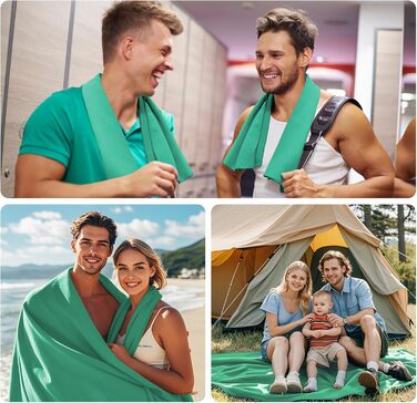 Набір з 3-х мікрофібрових рушників (великий 160x80 см та 2 маленькі 80x40 см), швидковисихаючі, для фітнесу та спорту, пляжні, для душу, спортивні та туристичні (трав'яно-зелені)