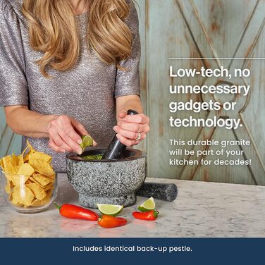 Набір для ступки та товкачка HiCoup – 15 см, натуральний граніт, не пористий, для кухні