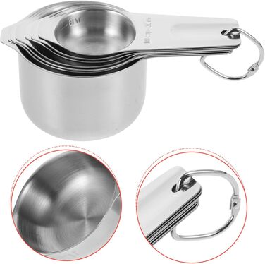 Cieeo 2-piece measuring cup and spice set. Large measuring cup, easy to use, schnapps cup, gold ladle, measuring cup for measuring, teacup, stainless steel, silver.