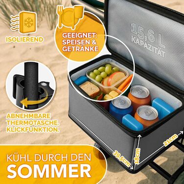 Трьохколісний візок TRESKO® Bollerwagen з дахом, кишенькою-холодильником та боковими шторками | Вантажопідйомність до 150 кг | З повного гумового покриття коліс та гальмами (передніми та задніми) та 3-точковим ременем безпеки (зелений, сірий)