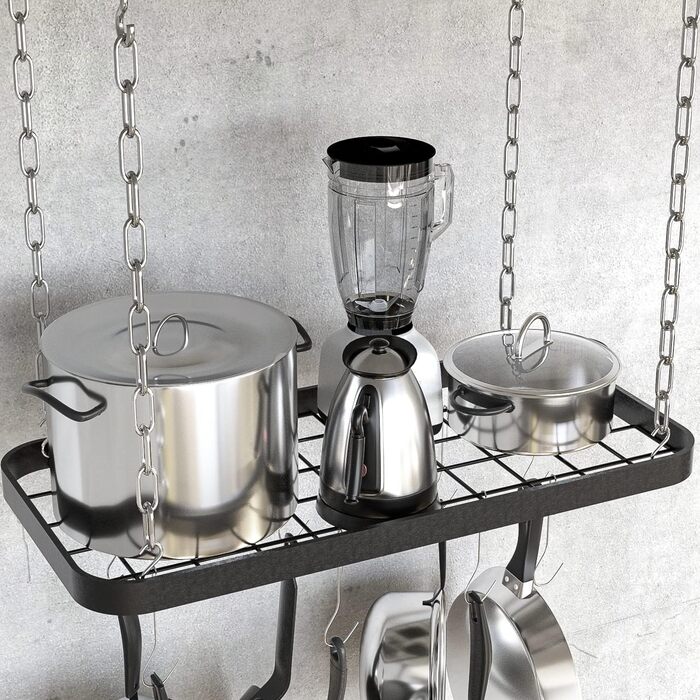 Jackcube Design MK397B Hanging Pots and Pans Organizer, Ceiling/Wall Mount, Grid, Kitchen, Pot, Storage Shelves for Utensils, Cookware with 8 S-Hooks (62 x 30 x 3 cm)