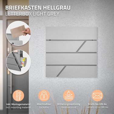 Поштовий ящик ECD Germany з газетницею, нержавіюча сталь, світло-сірий, 37x11x37 см, з 2 ключами, монтажний комплект, сучасний дизайн