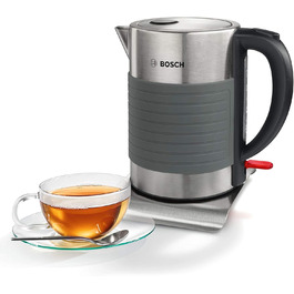 Електричний бездротовий чайник Bosch TWK7S05, 1,7 л, 2200 Вт, автоматичне вимкнення, захист від перегріву, легке очищення, чорний/сірий