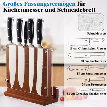 ENOKING Magnetic Knife Block without Knives with Transparent Acrylic Shield, High-Quality Magnetic Knife Holder, Natural Acacia Wood Knife Block with Double-Sided Strong Magnet for up to 12 Knives