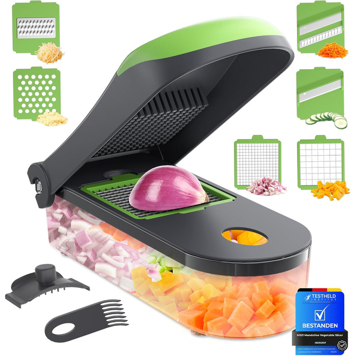 Ibergrif M521 – Мультифункціональний подрібнювач овочів 6-в-1, 1200 мл, чорно-зелений