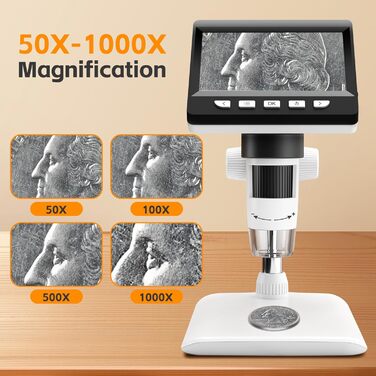 USB мікроскоп Misilmp з LCD екраном 4.3 дюйма, 1000x збільшення, 1080P, з LED підсвічуванням, для дітей та дорослих, сумісний з MacOS та Windows