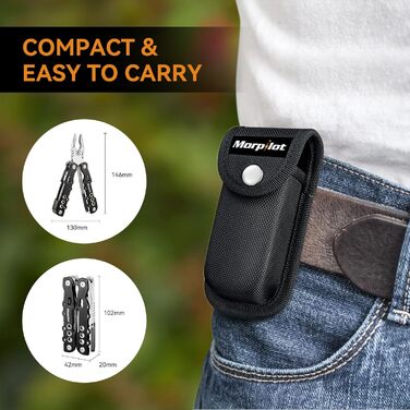 Morpilot Мультитул 25 в 1: багатофункціональний інструмент з нержавіючої сталі, 11 біт для шуруповерта, пліер, відкривачка для пляшок, карабін, з чохлом для кріплення до ременя