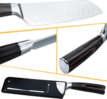Ніж Santoku Kitory 17 см, кухонний ніж для нарізки, ергономічна ручка, подарункова коробка та захист леза