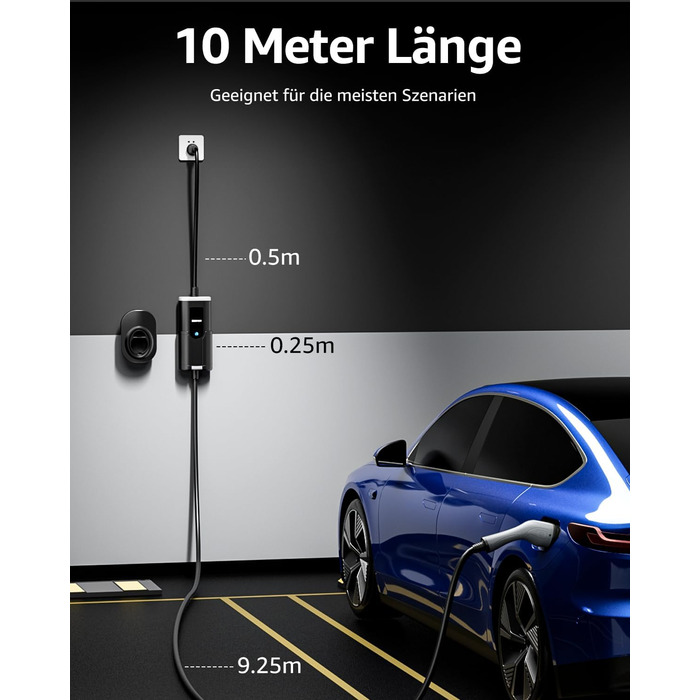 Кабель для зарядки електромобіля Bokman Typ 2 з CEE розеткою, 5 метрів, 6-16A, 11 кВт, трифазний, IP65 вологозахищений, портативний зарядний пристрій для електромобілів, мобільна зарядка, станція зарядки IEC 62196-2, з сумкою та мікрофіброю