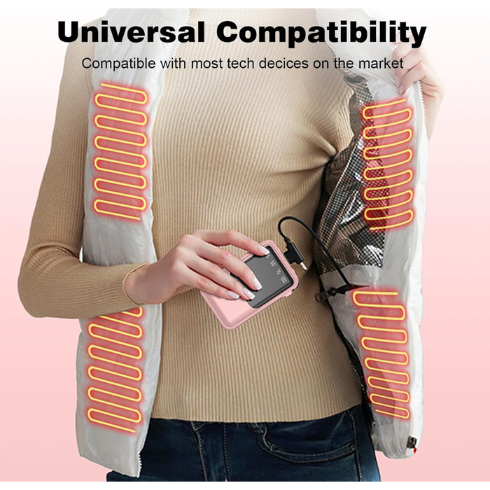 Портативний зарядний пристрій Powerbank 10000mAh з вбудованими кабелями (USB-C) для iPhone, Android, Google Pixel (Dark Pink)