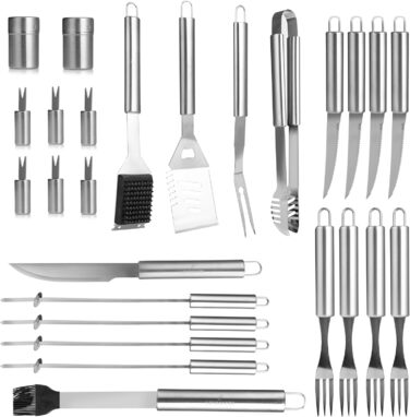 Набір гриль-посуду Lehmann LGAGA-YAN006 у металевому кейсі, 26 предметів, нержавіюча сталь, аксесуари для барбекю, преміум-якість, подарунок для чоловіків