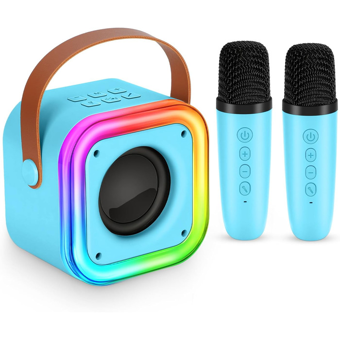 Караоке-машина Spinosaurus для дітей з 2 мікрофонами, Bluetooth, LED-підсвічуванням, портативна, для віку 3-12 років, ідеально для свят та подарунків (блакитна)
