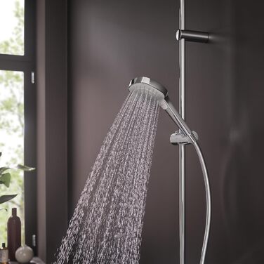 hansgrohe Croma Select E - water-saving showerhead 9 l/min (EcoSmart), hand shower with 3 spray patterns, square shower head (110 x 110 mm), showerhead with water-saving function and anti-limescale feature, White/Chrome