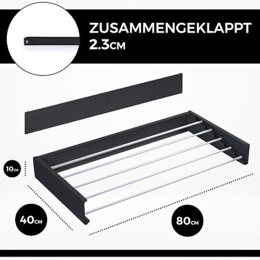 Настінна сушарка для білизни Vonia – компактна та складана – міцна, для ванної кімнати, балкону та маленьких квартир (Чорний, 80 x 40 см)